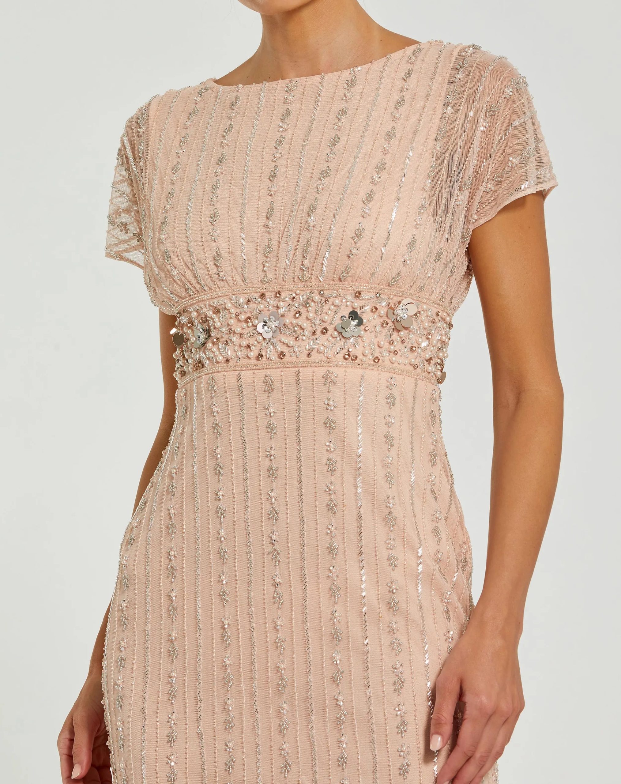 Light Pink Beaded Blouson Column Gown - Image 2