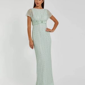 Blue Beaded Blouson Column Gown