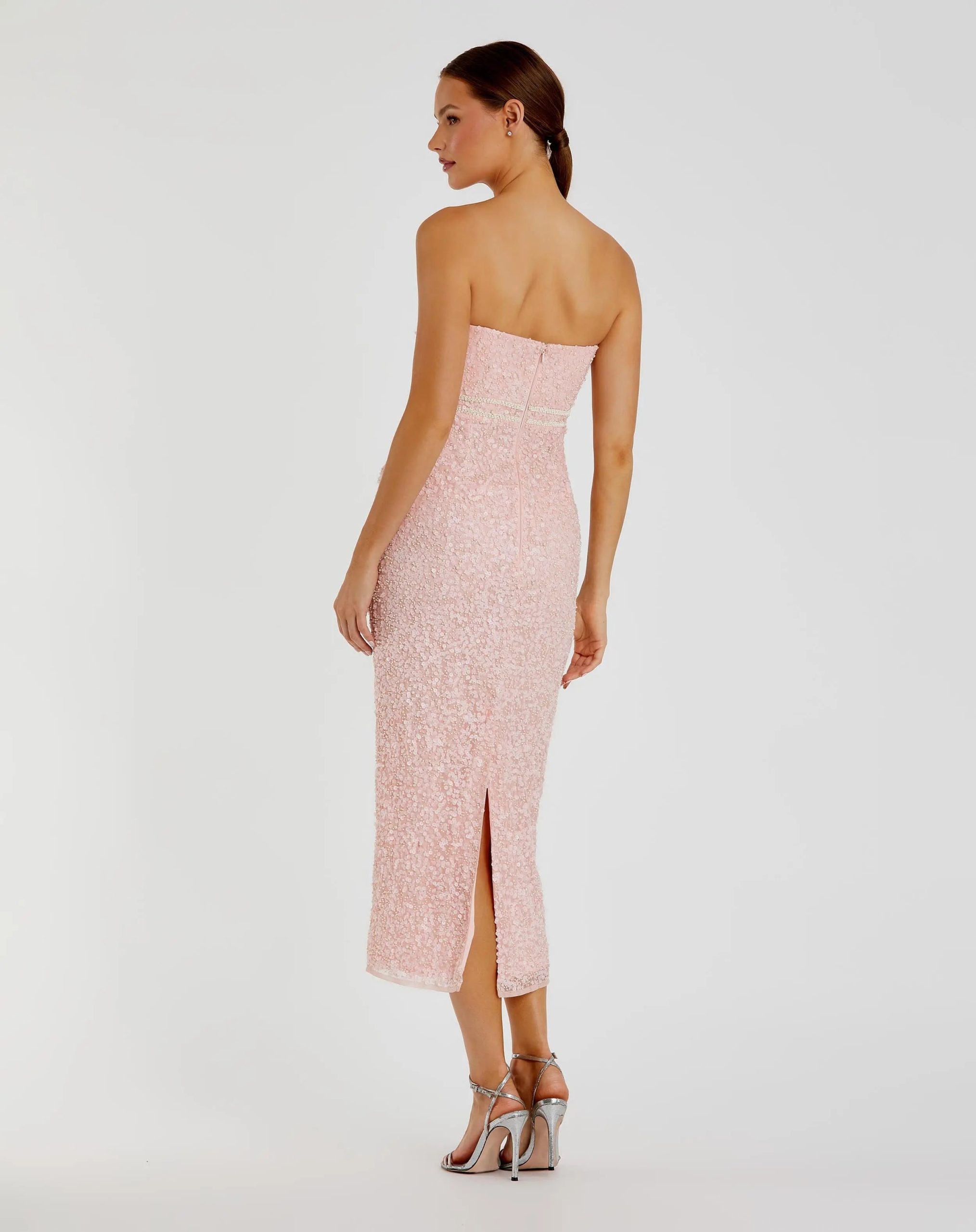 Pink Pearl Embellished Strapless Midi Dress - Image 3