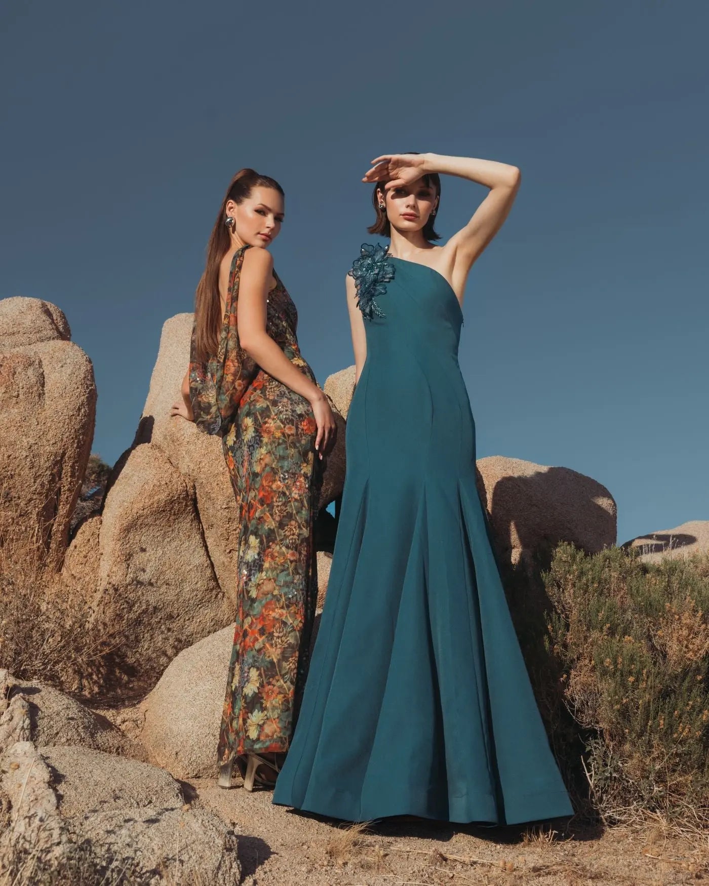Blue One Shoulder Mermaid Gown with 3D Flowers - Image 4