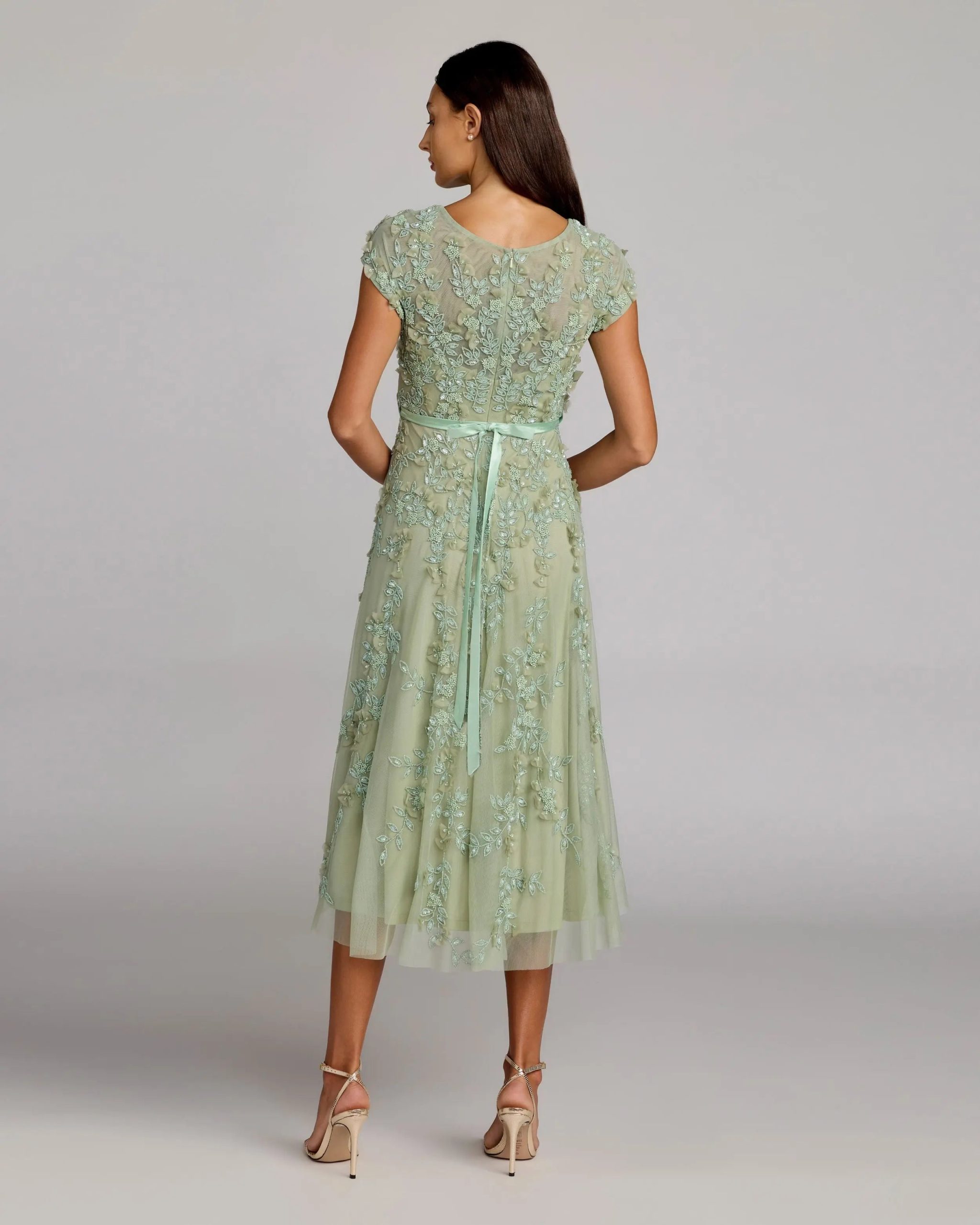 Green Floral Embellished Cap Sleeve Midi Dress - Image 3