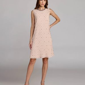 Light Pink Embellished Sleeveless Shift Mini Dress