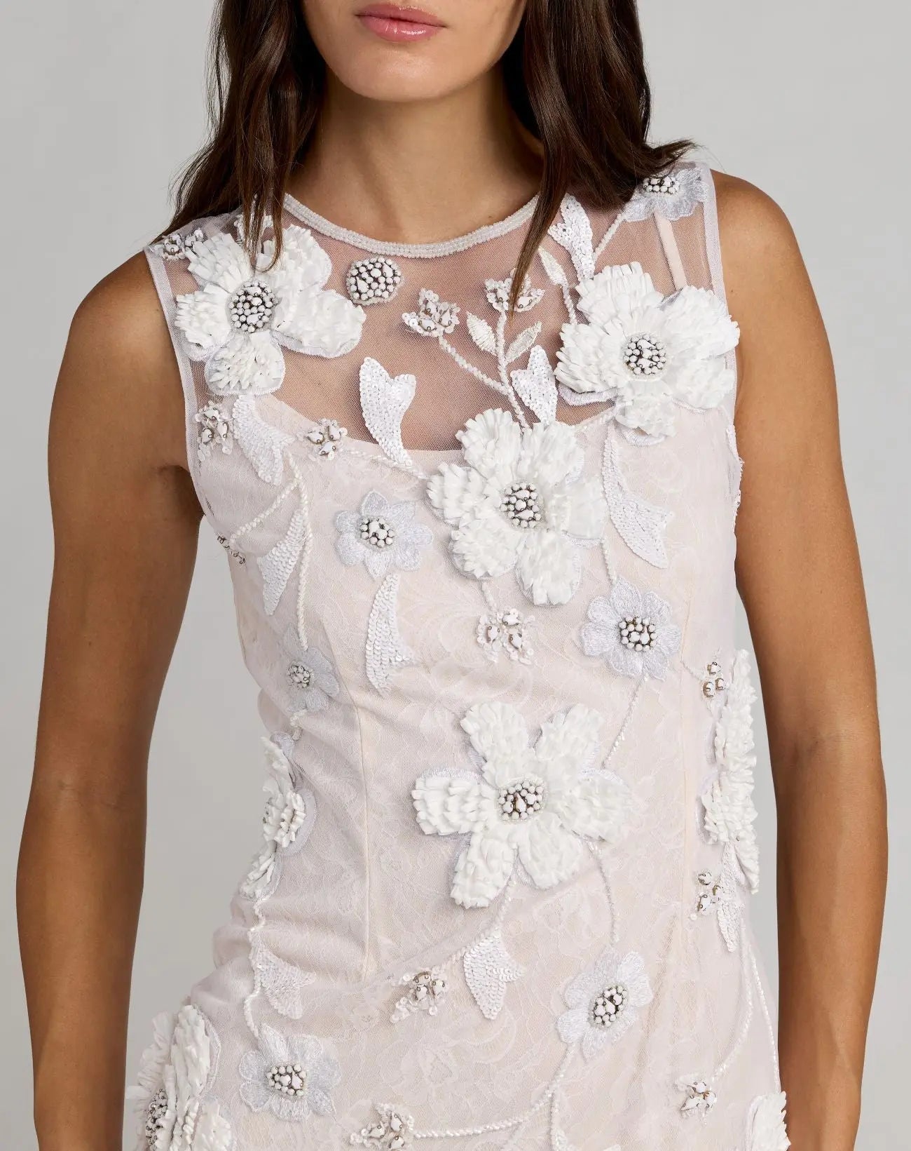 White Sleeveless Embellished Lace Column Dress - Image 2