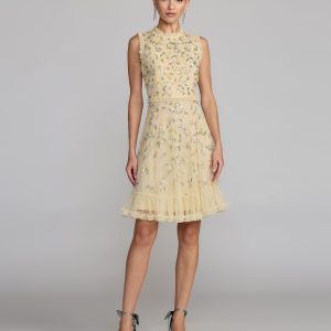 Yellow Sleeveless Sequin Embellished Dress