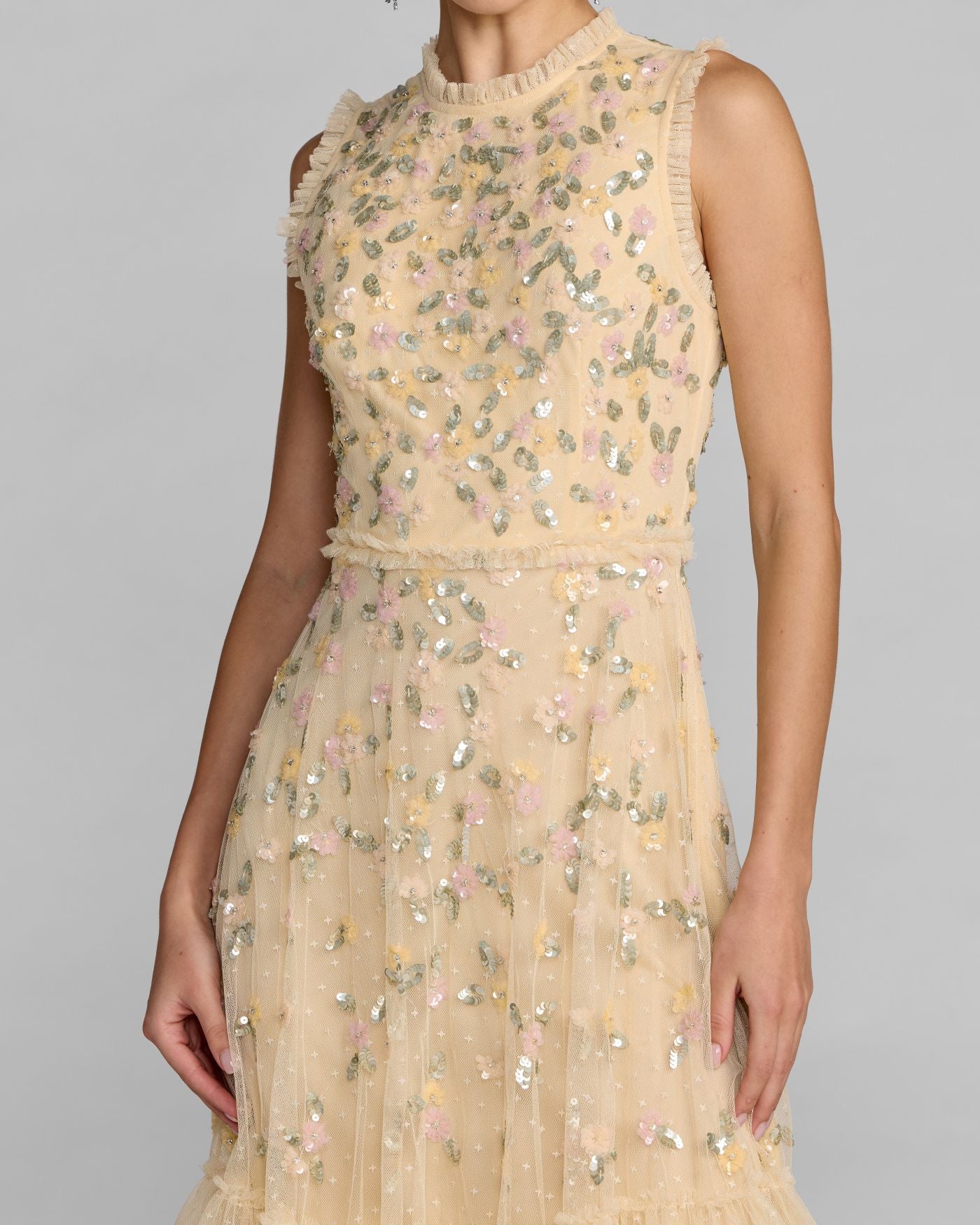 Yellow Sleeveless Sequin Embellished Dress - Image 2