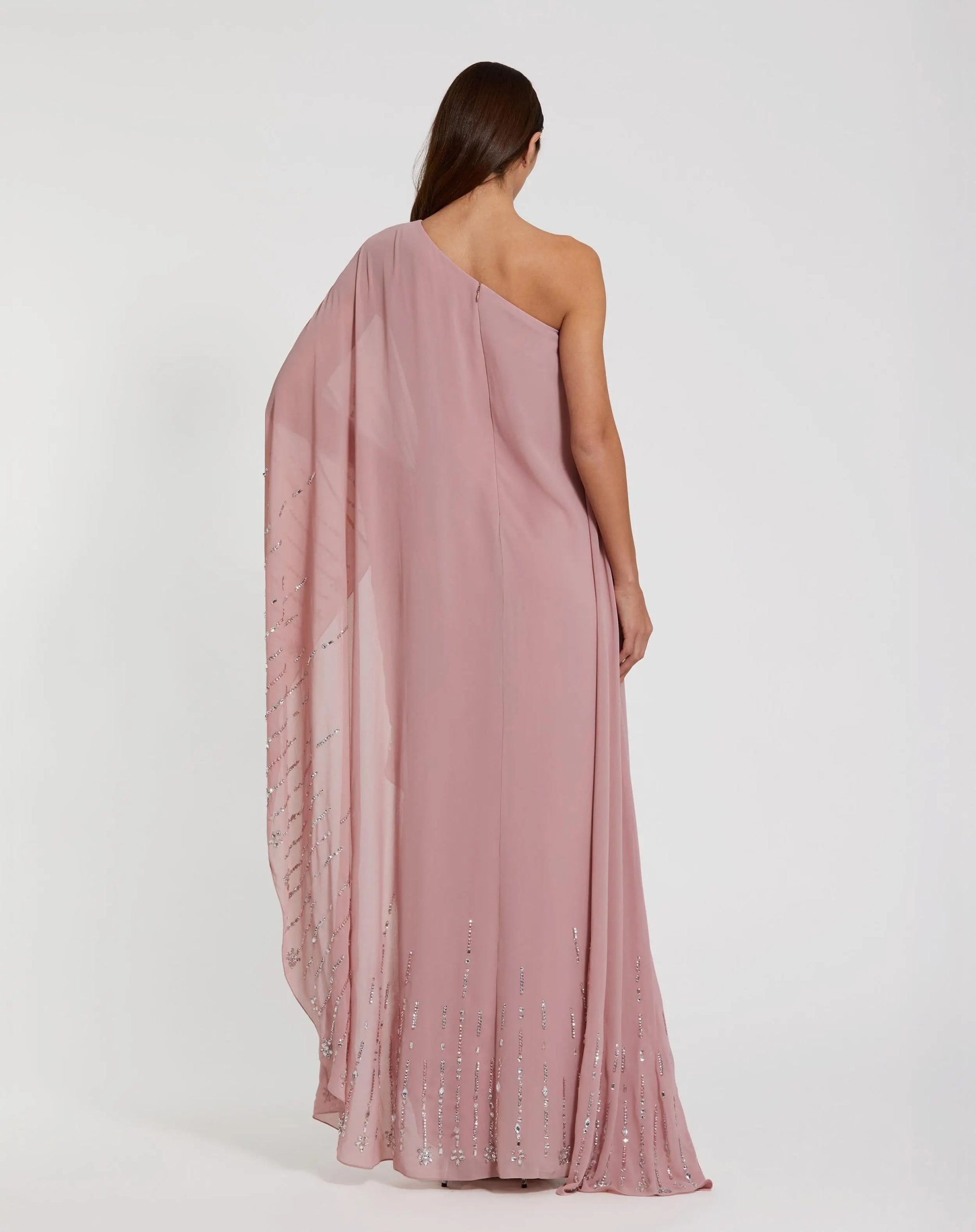 Pink One Shoulder Embellished Trim Kaftan Gown - Image 3