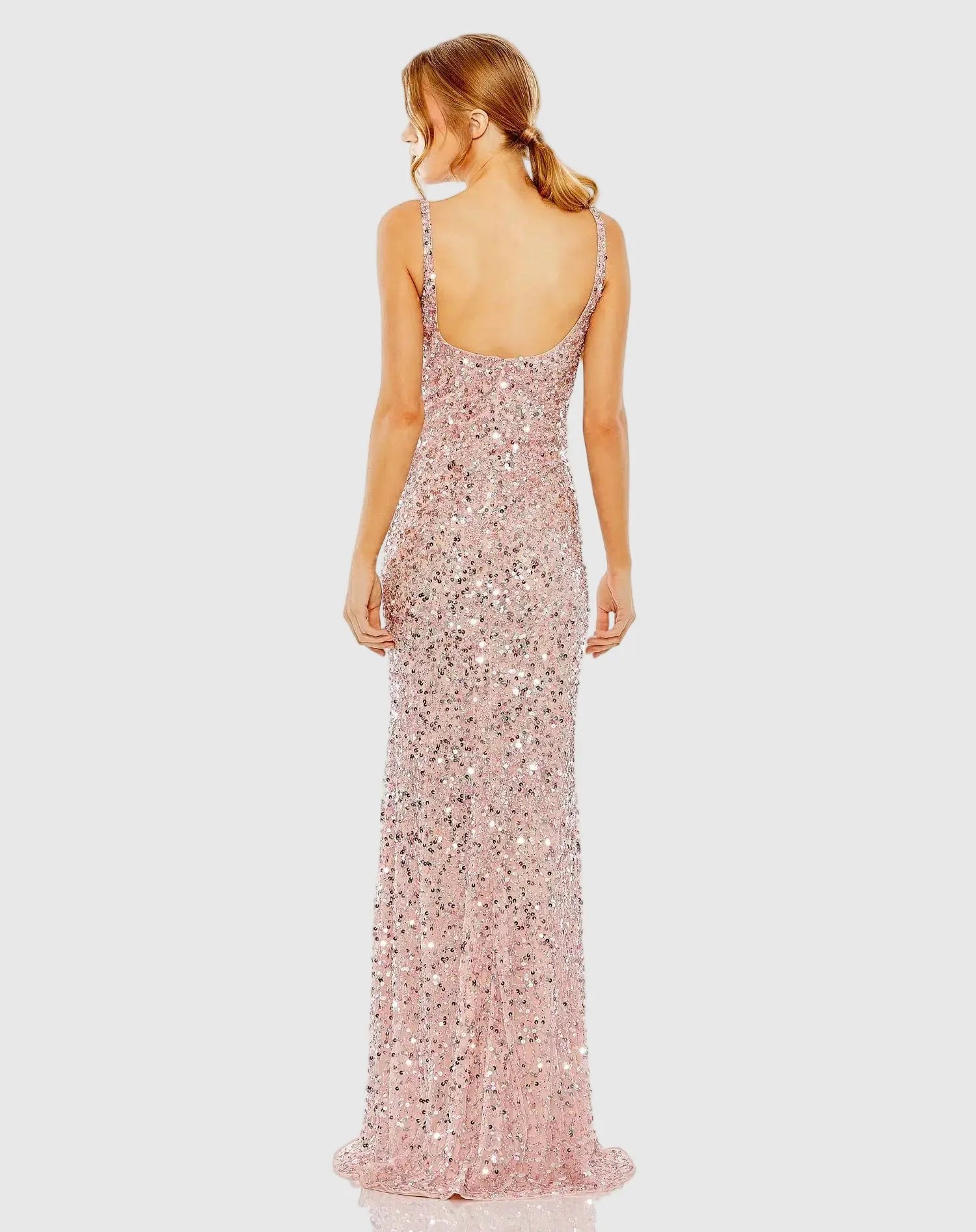 Petite Pink Sequined Low Back Slip Gown - Image 3