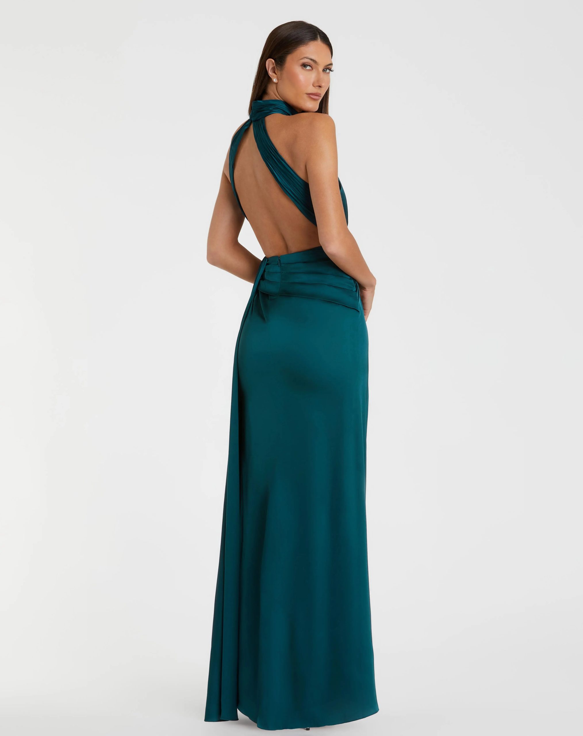 Petite Blue Sleeveless Open Back Satin Gown - Image 2