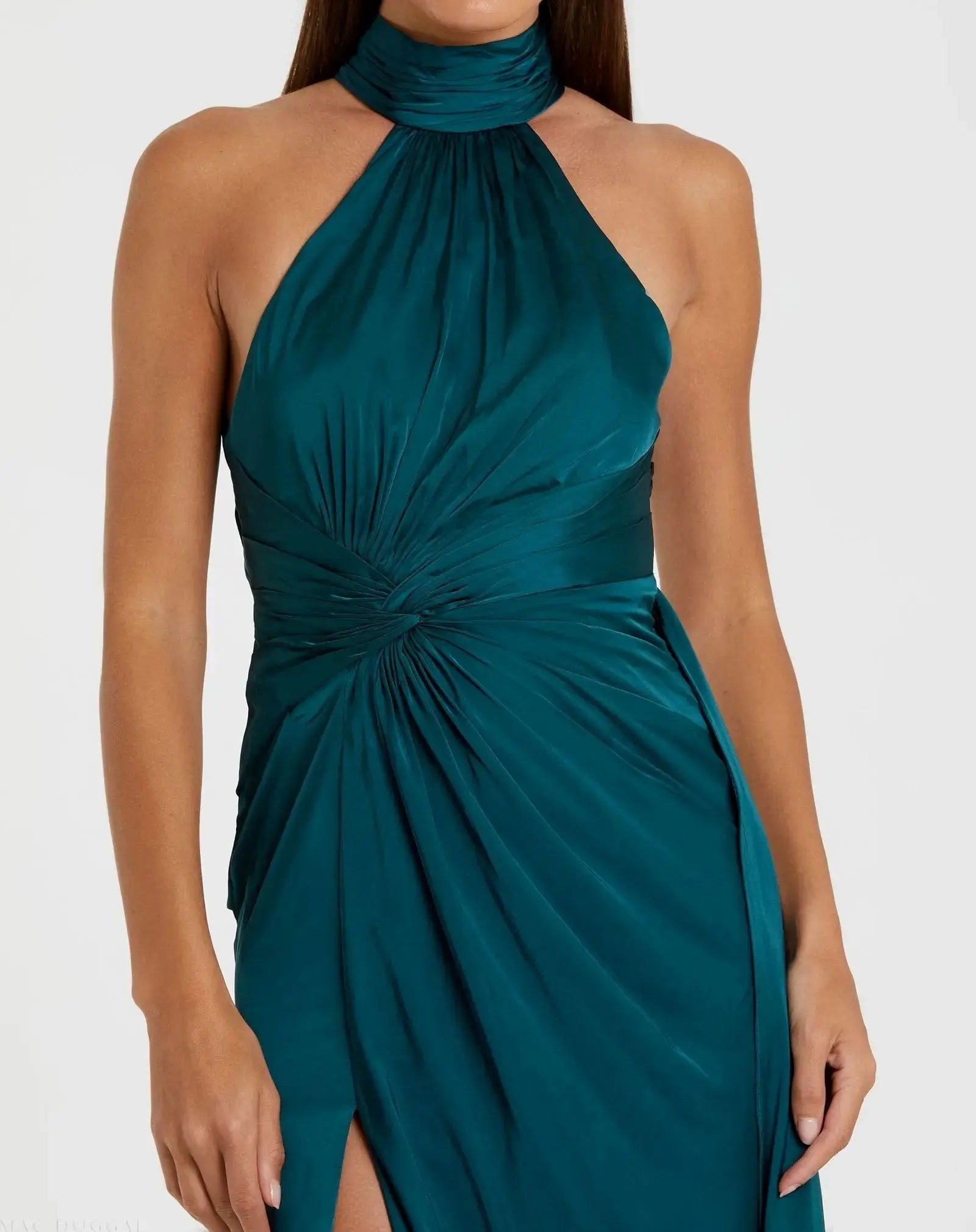 Petite Blue Sleeveless Open Back Satin Gown - Image 3