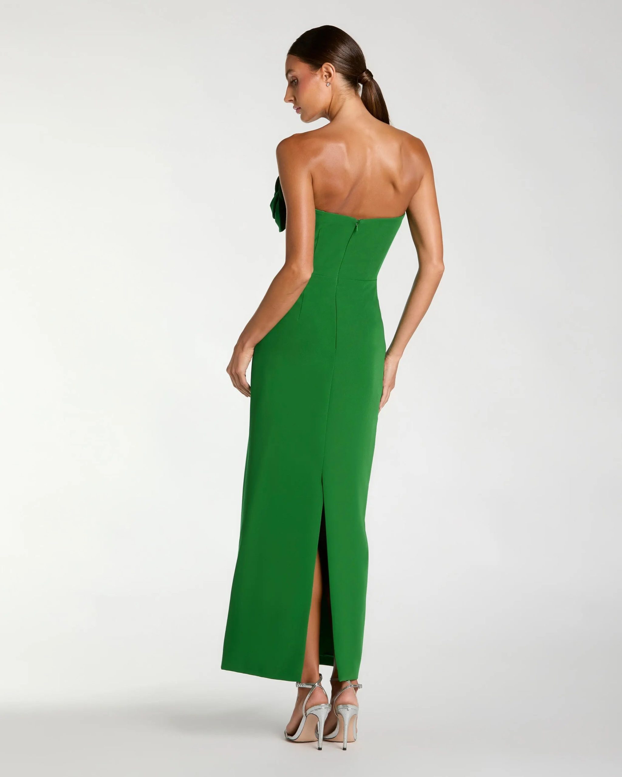 Petite Green Strapless Crepe Dress With 3D Flower Detail - Image 3