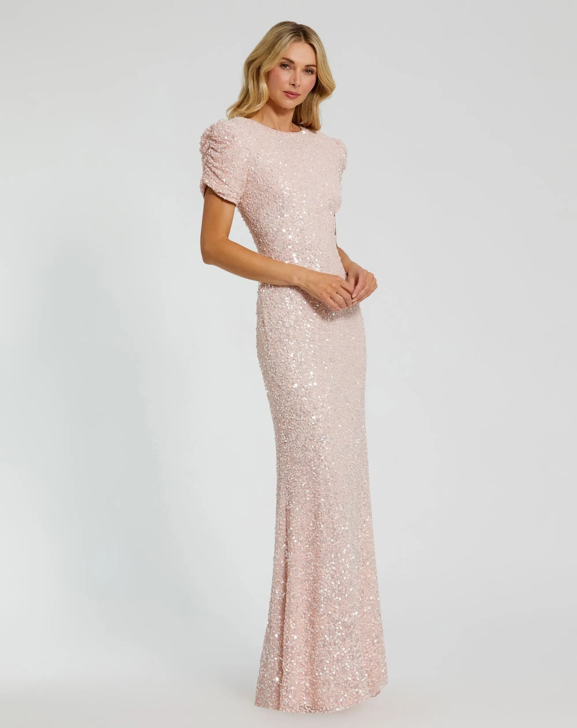 Petite Pink Gathered Short Sleeve Embellished Gown - Image 3