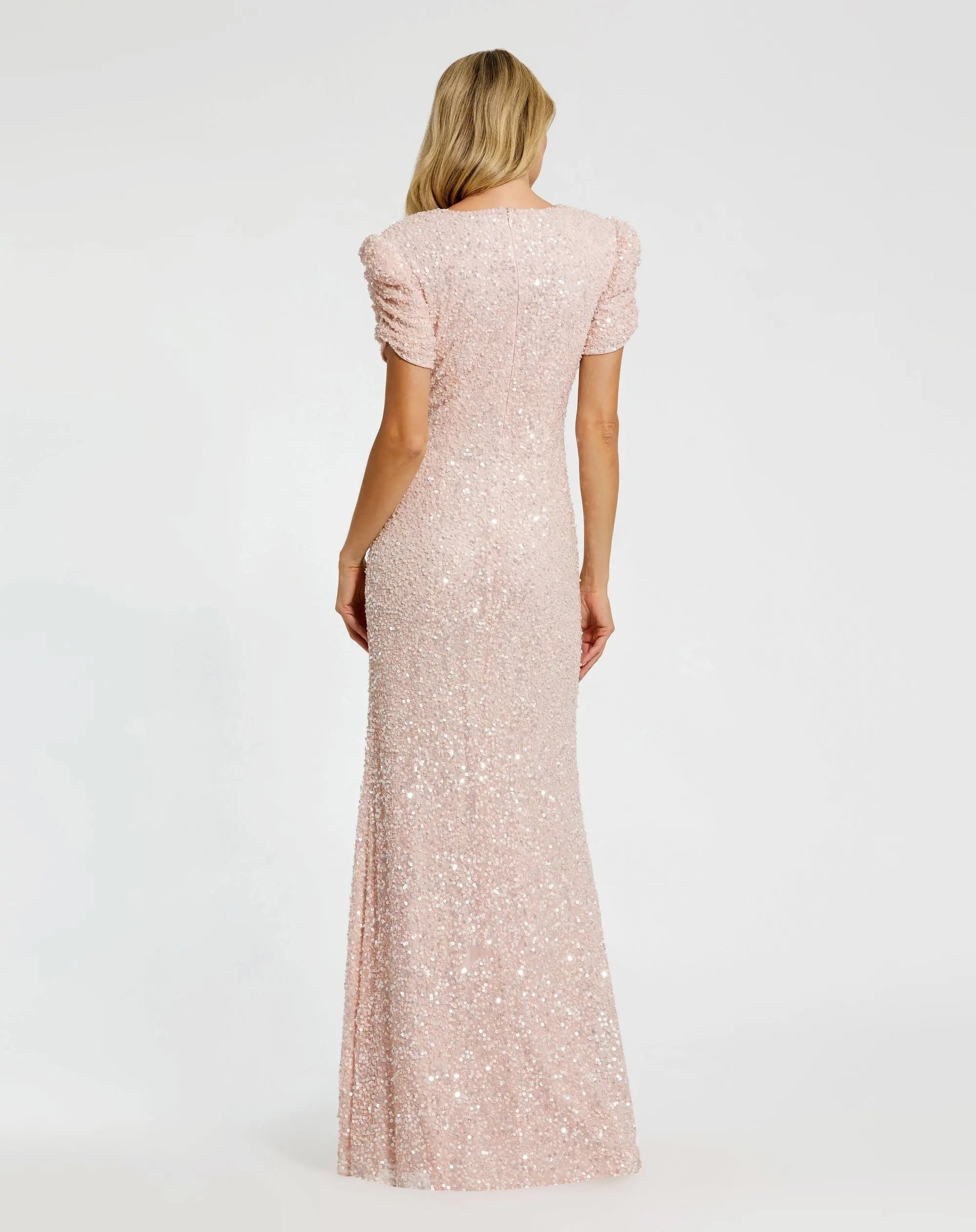 Petite Pink Gathered Short Sleeve Embellished Gown - Image 4