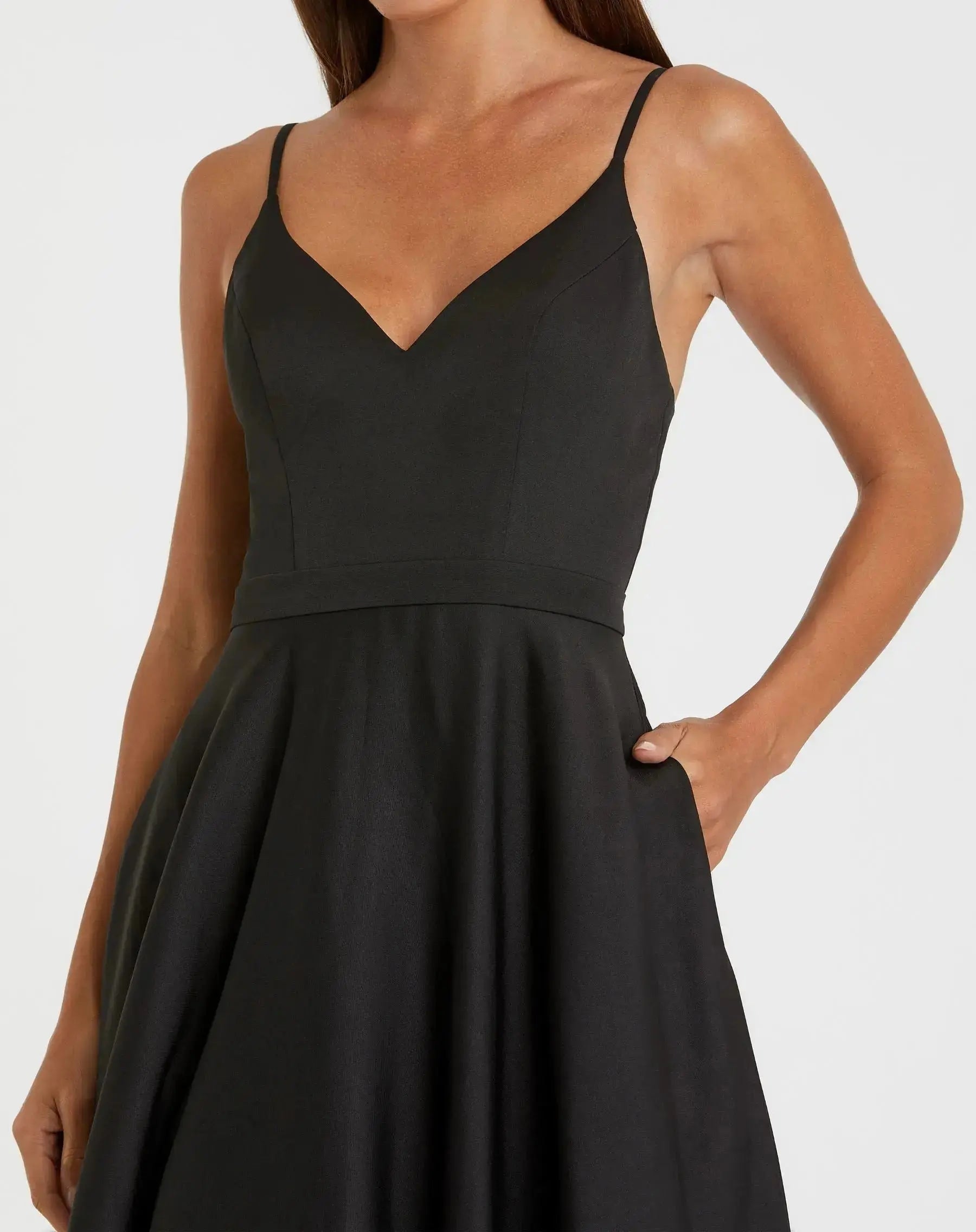 Petite Black Classic A-Line V-Neck Ball Gown - Image 2