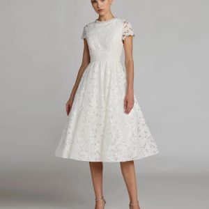 Petite White Embroidered Lace A Line Midi Dress
