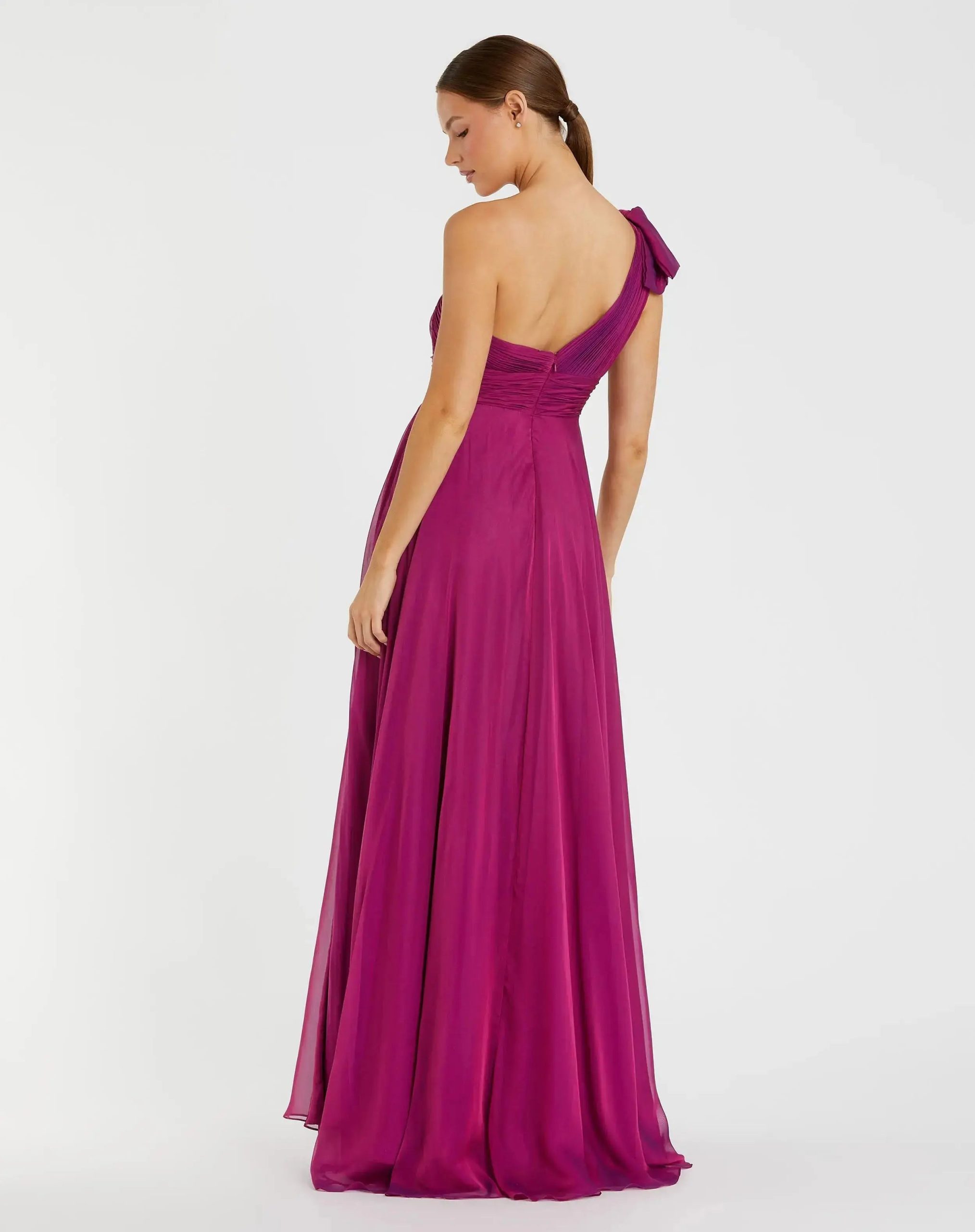 Petite Purple Sleeveless One Shoulder Pleated Gown - Image 3