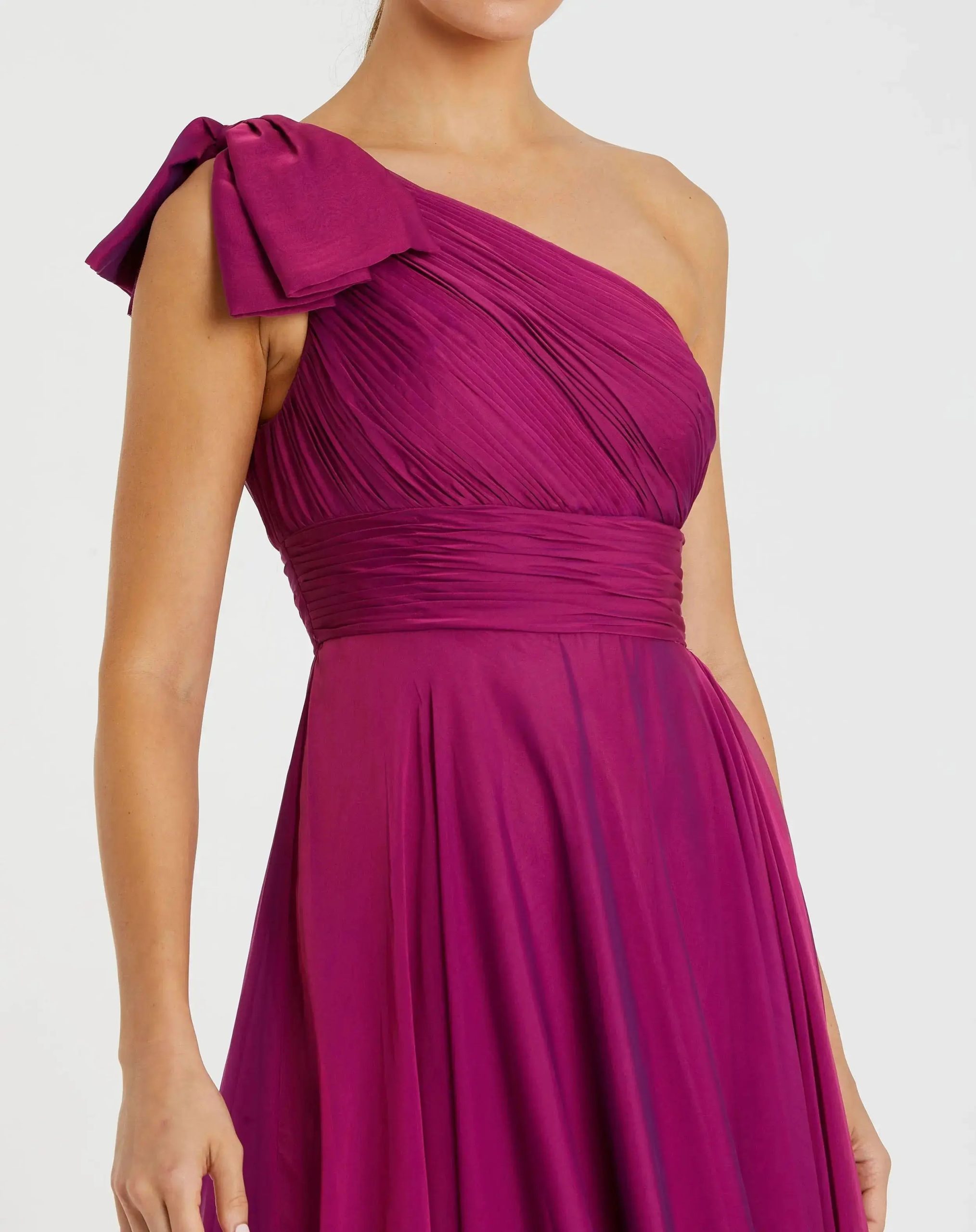 Petite Purple Sleeveless One Shoulder Pleated Gown - Image 2