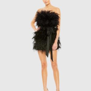 Black Feather Strapless Mini Dress - FINAL SALE