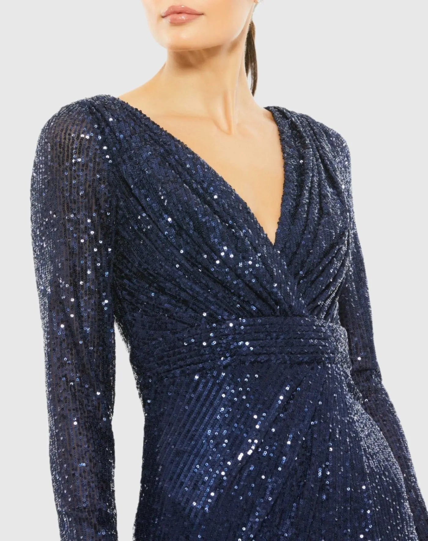 Navy Long Sleeve Midi Sequin Dress - Image 2