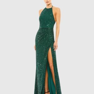 Sequin Open Back Halter Neck Gown