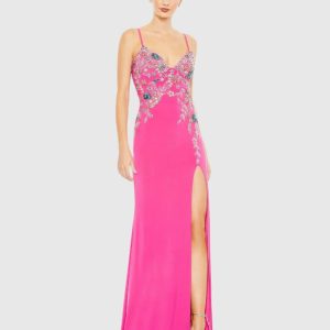 Pink Multi Color Beaded Floral Cami Gown