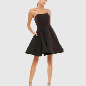 Black Square Neck Mini A Line Dress