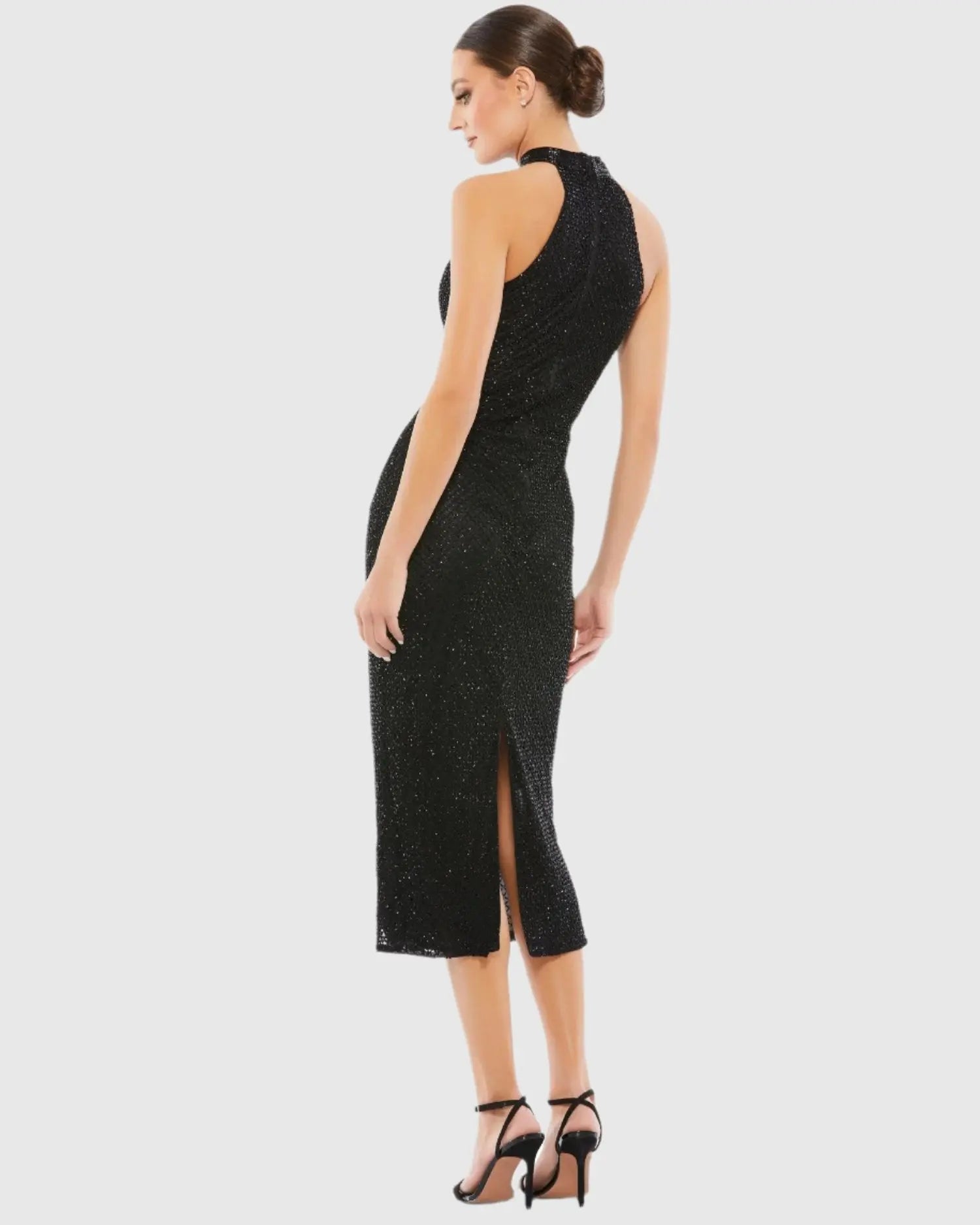 Black High Neck Halter Sleeveless Midi Dress - Image 3