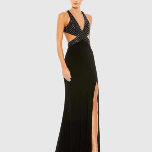 Floral Sequined Criss Cross Bodice Gown