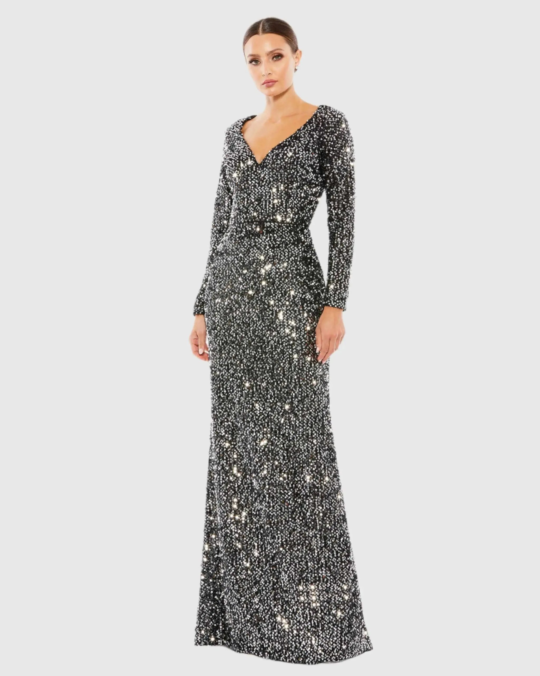 Long Sleeve Sequined Gown - Image 2