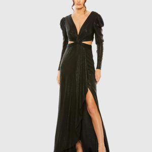 Princess Sleeve Cut Out Metallic Gown