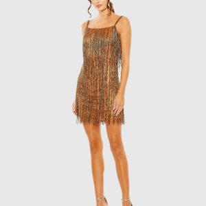 Scoop Neck Embellished Beaded Fringe Dress