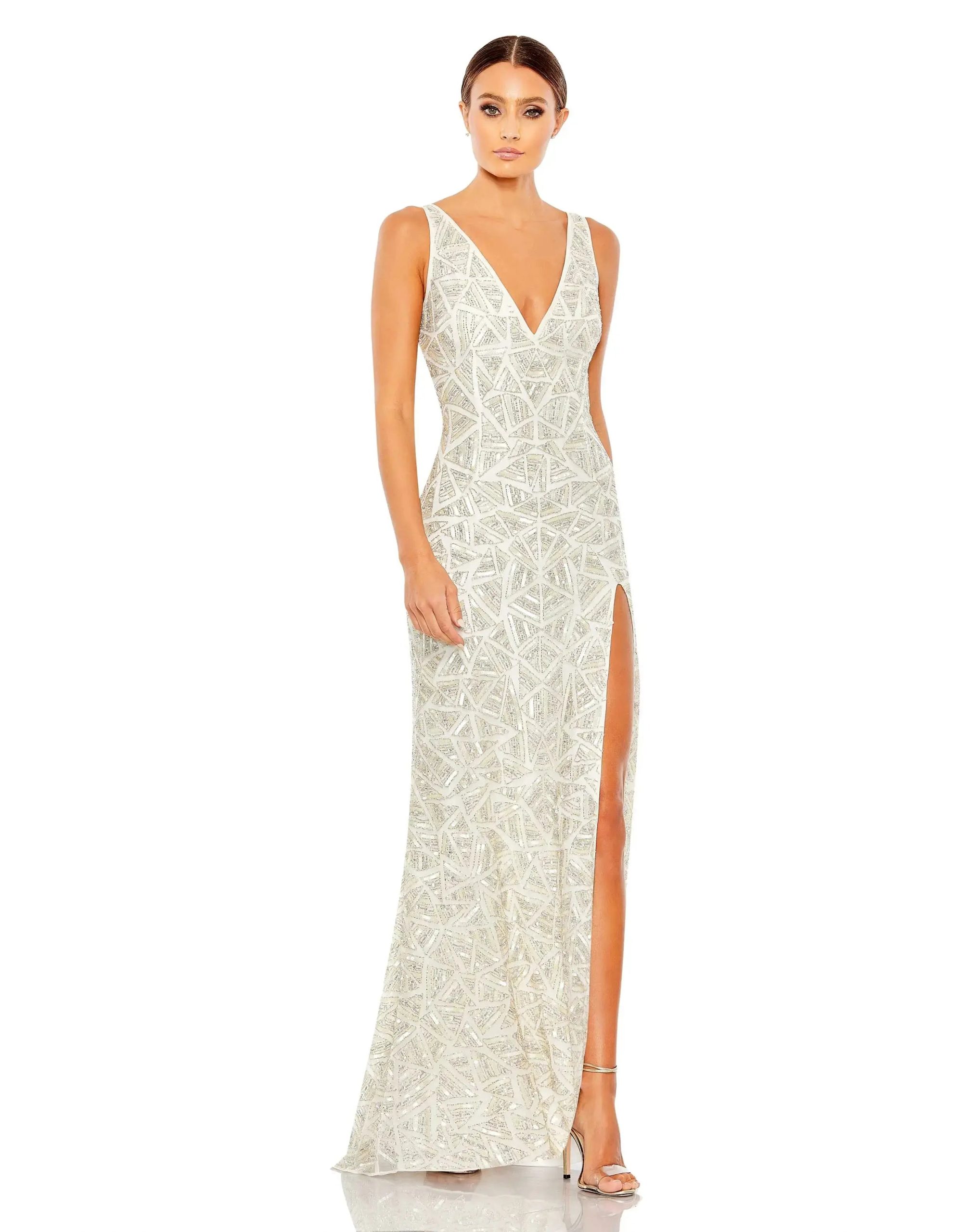Sleeveless Embellished V Neck Gown - Image 2