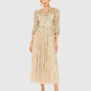 Beaded High Neck Midi Dress