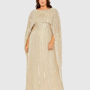 Embellished Column Cape Gown