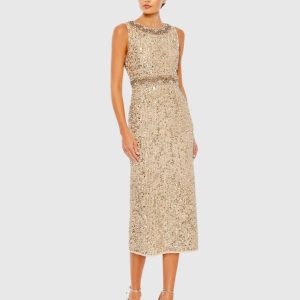 Embellished Sleeveless High Neck Midi Dress