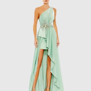 Embellished One Shoulder Asymmetrical Gown