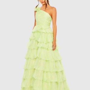 One Shoulder Ruffle Tiered Ballgown