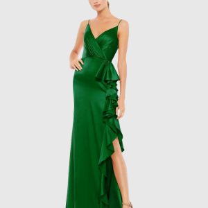 Satin Ruffled Asymmetrical Gown