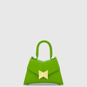Angular Mini Leather Handbag With Gold Hardware