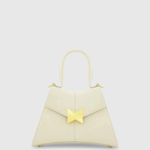 White Angular Small Leather Handbag With Gold Hardware - FINAL SALE