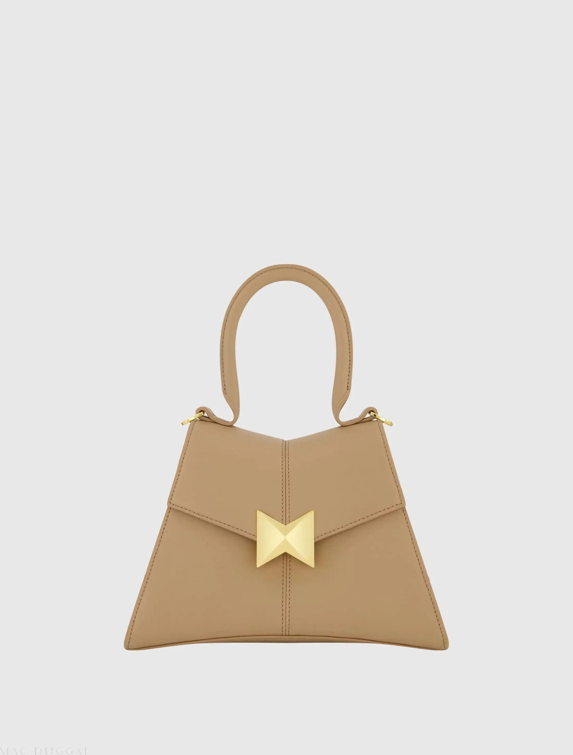 Brown Angular Small Leather Handbag With Gold Hardware