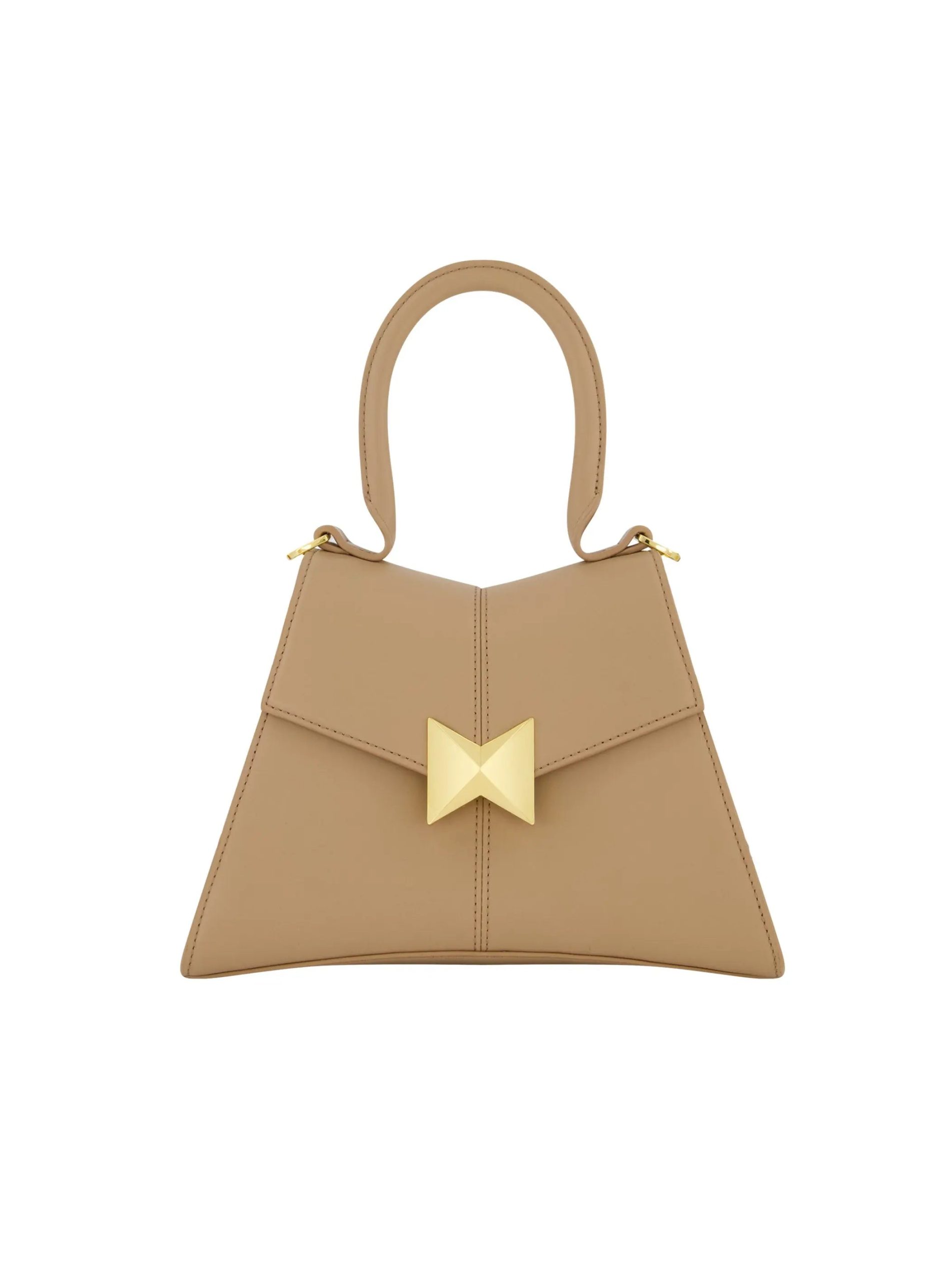 Brown Angular Small Leather Handbag With Gold Hardware - Image 6