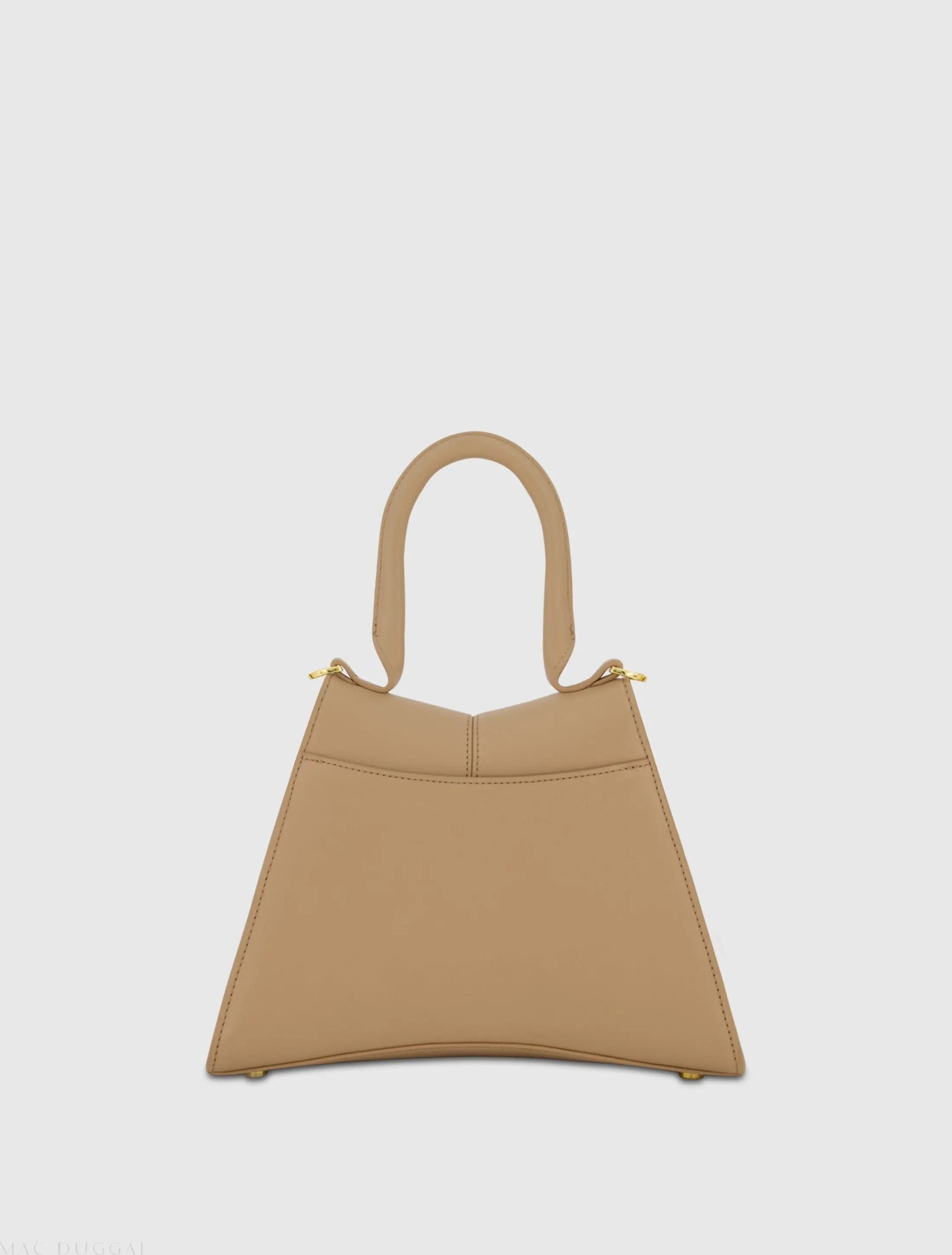 Brown Angular Small Leather Handbag With Gold Hardware - Image 2