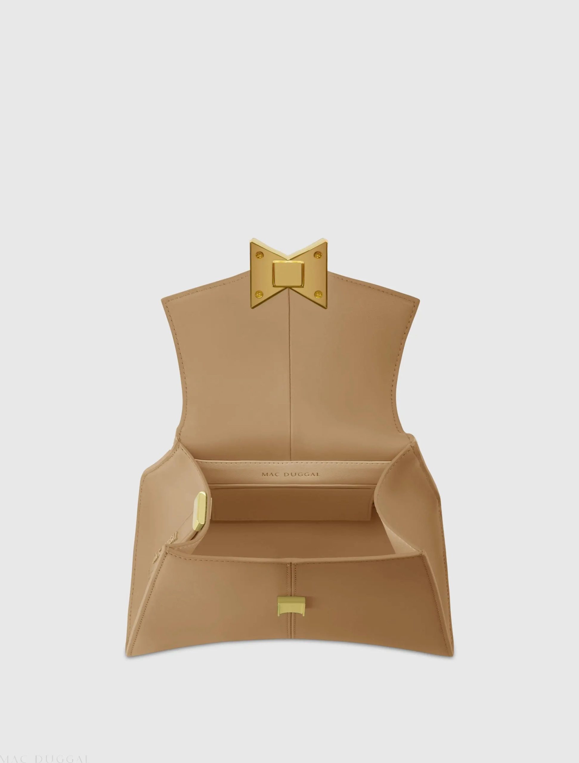 Brown Angular Small Leather Handbag With Gold Hardware - Image 3