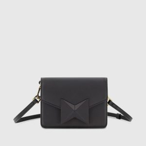 Black Mini Leather Tone On Tone Crossbody Bag