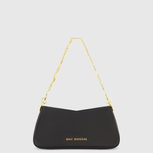 Black Small Gold Strap Nappa Leather Shoulder Bag