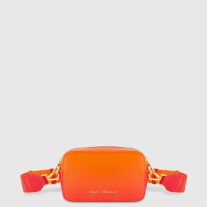 Orange Ombre Small Leather Crossbody Camera Bag with Adjustable Strap