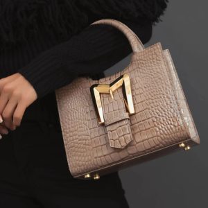 Crocodile Leather Tote Bag With Gold Buckle - FINAL SALE