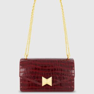 Red Crocodile Leather Shoulder Bag With Gold Hardware - FINAL SALE