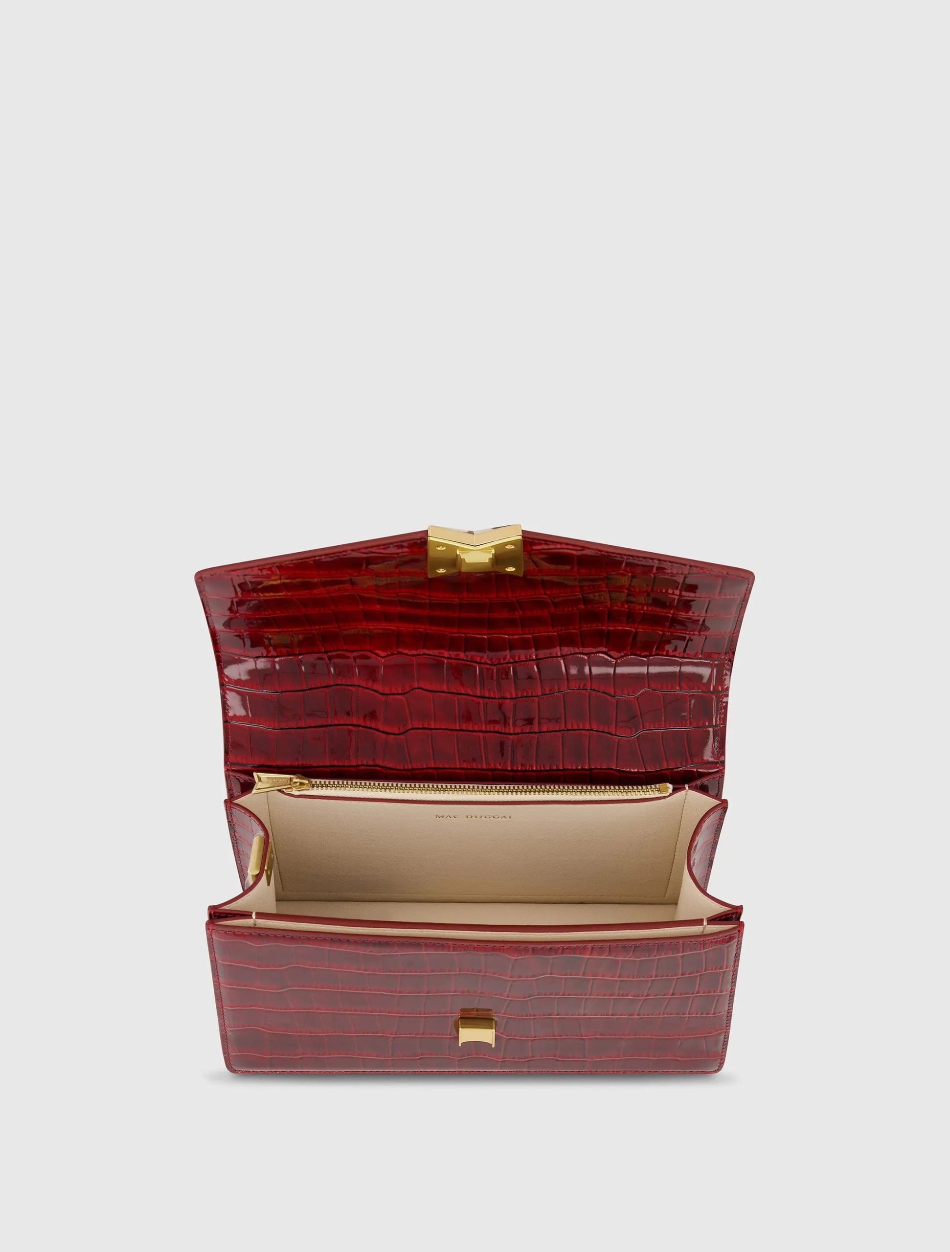Red Crocodile Leather Shoulder Bag With Gold Hardware - FINAL SALE - Image 4