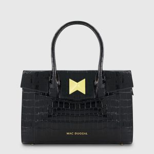 Crocodile Leather Tote Bag With Gold Hardware